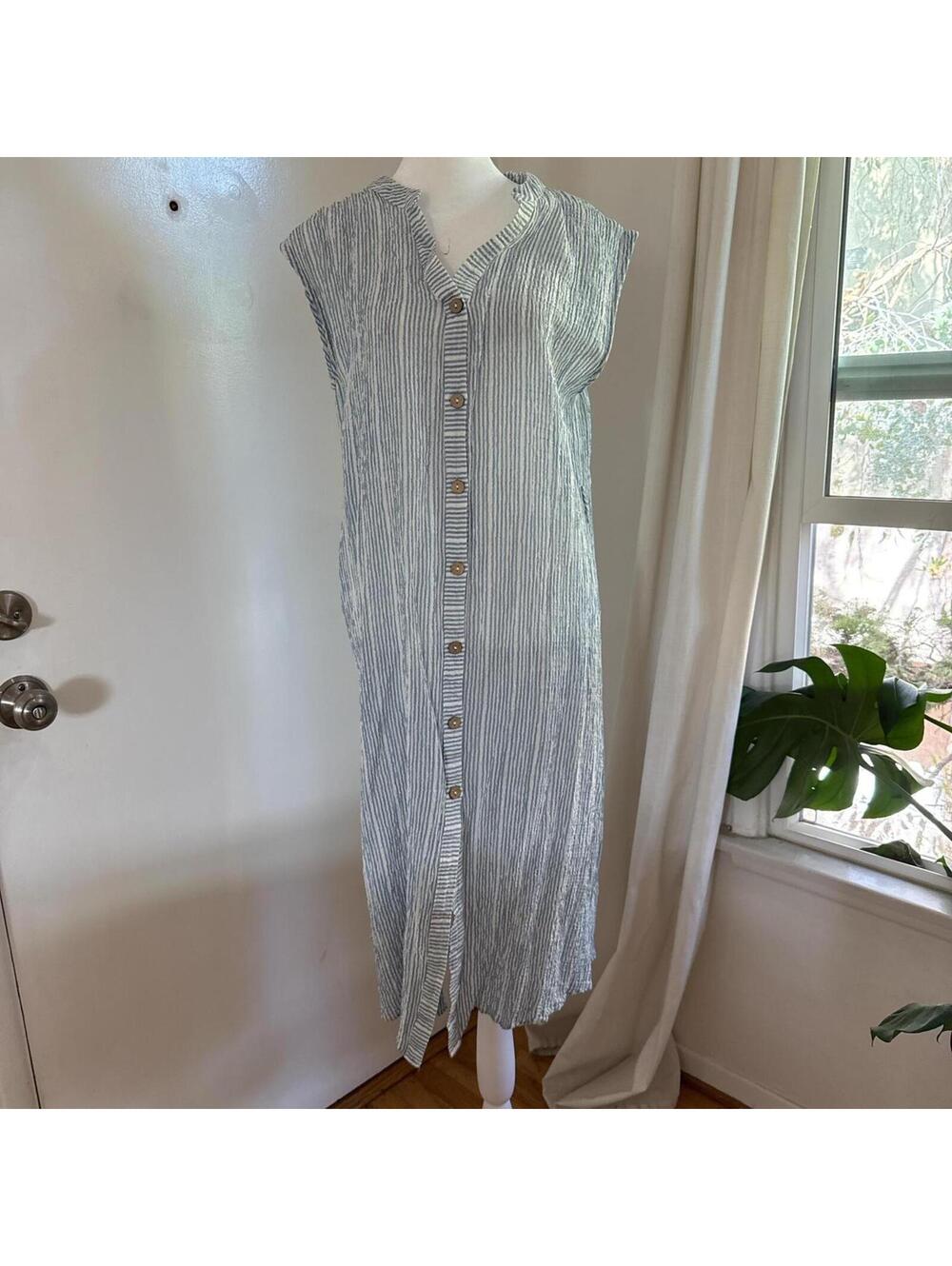 Zara blue & white striped button-front dress